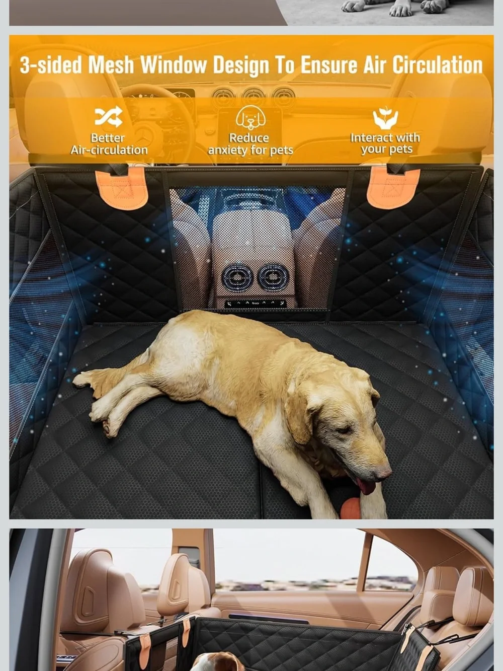 Black Quilted Dog Car Seat and Seat Extender and Safety Barrier for Back Seat